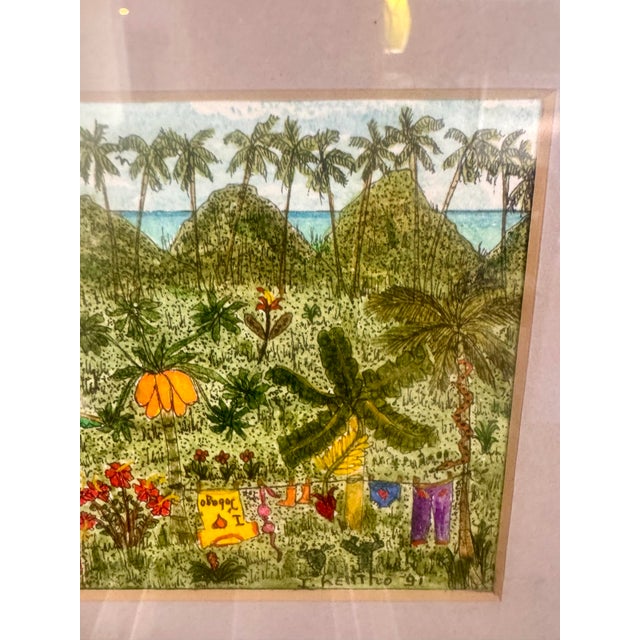1990s Tiny Caribbean Church Watercolor by I. Kentho, Tobago, 9” X 7” Framed For Sale - Image 10 of 11