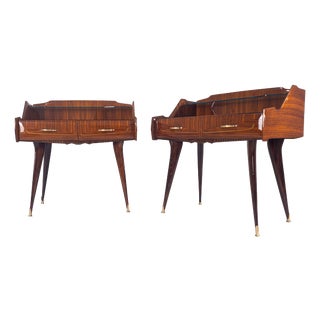 Mid-Century Italian Bedside Tables with Double Glass Tops, 1950s, Set of 2 For Sale
