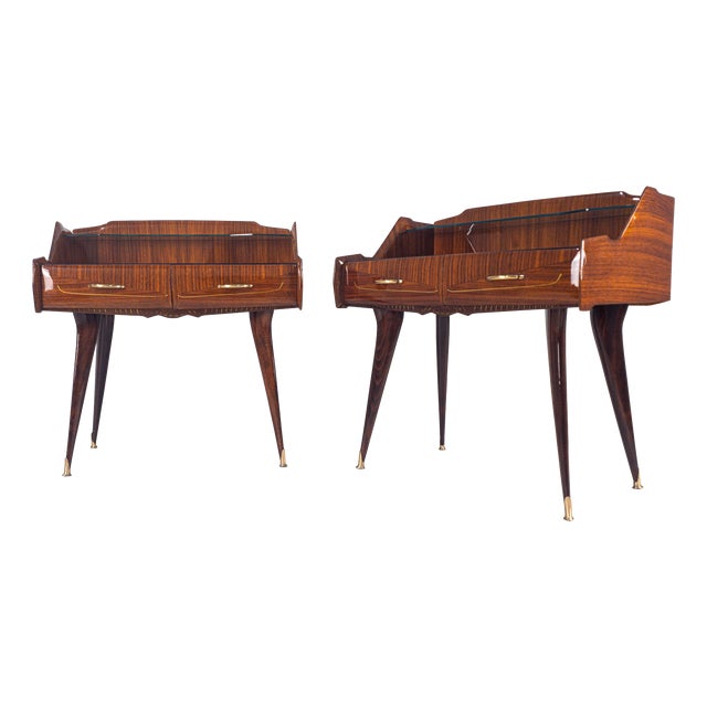 Mid-Century Italian Bedside Tables with Double Glass Tops, 1950s, Set of 2 For Sale