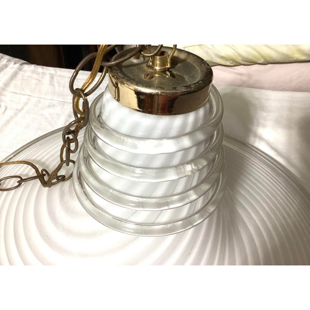 Vintage White Classic Swirl Murano Glass Hanging Lamp For Sale In West Palm - Image 6 of 6