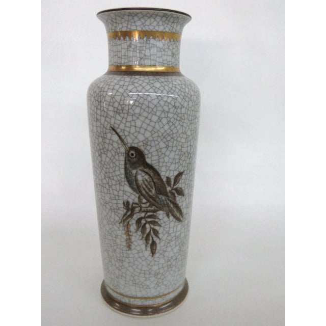 Royal Copenhagen Denmark Bird Mid Century Porcelain Crackle Vase For Sale - Image 11 of 11