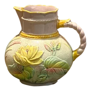 19th Century English Majolica Pitcher With Lotus