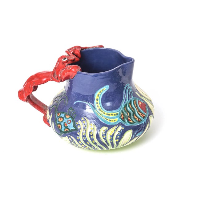 Figurative 1997 Ceramic Folk Art Pottery Lobster Fish Sealife Under the Sea Pitcher For Sale - Image 3 of 10