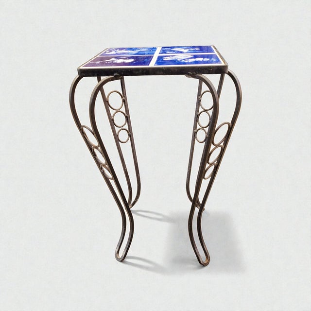 Mid-Century Modern Vintage Delft Blue Tile Side Table, 1960s For Sale - Image 3 of 13