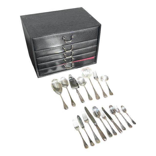 Silver-Plated Perles Cutlery Set for 12 with Anti-Oxidation Chest from Christofle, Set of 127 For Sale