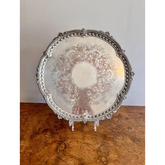 Large Antique Victorian Silver Plated Tray, 1880 For Sale - Image 6 of 7
