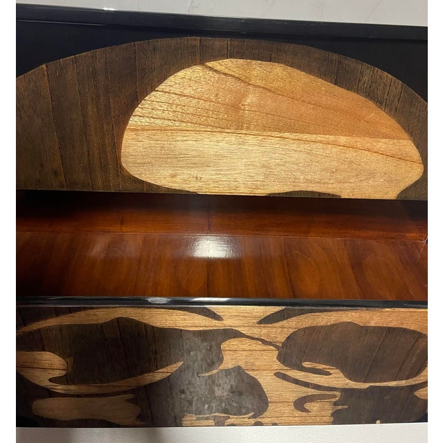 Pair of Early 21st C. Black Chest of Drawers With Inlaid Skull Design and Resin Finish For Sale - Image 4 of 7