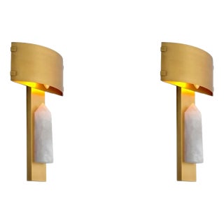 Brass and Rock Crystal Wall Lamps, Set of 2 For Sale