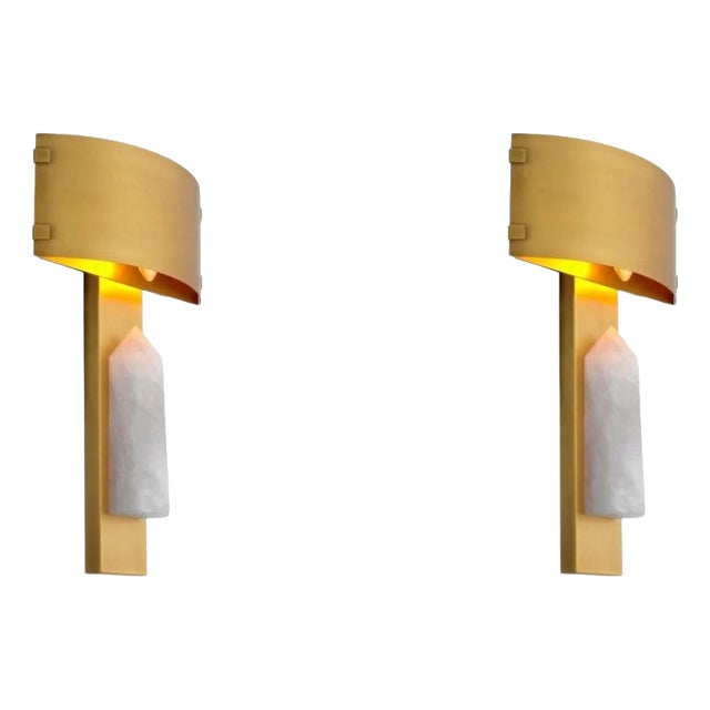 Brass and Rock Crystal Wall Lamps, Set of 2 For Sale