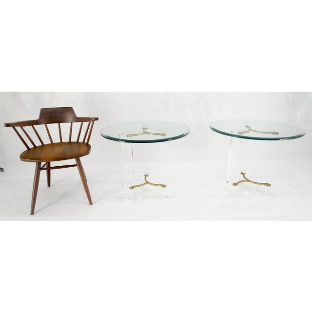 Pair of Glass Top Lucite & Brass Bases End Side Occasional Tables Stands MINT! For Sale - Image 9 of 9