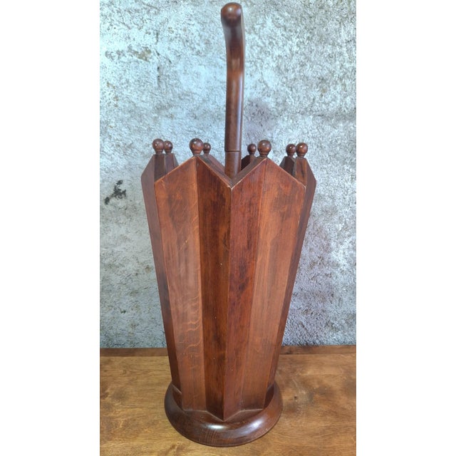 Brown Art Deco Carved Wood Umbrella Stand, 1890s For Sale - Image 8 of 9