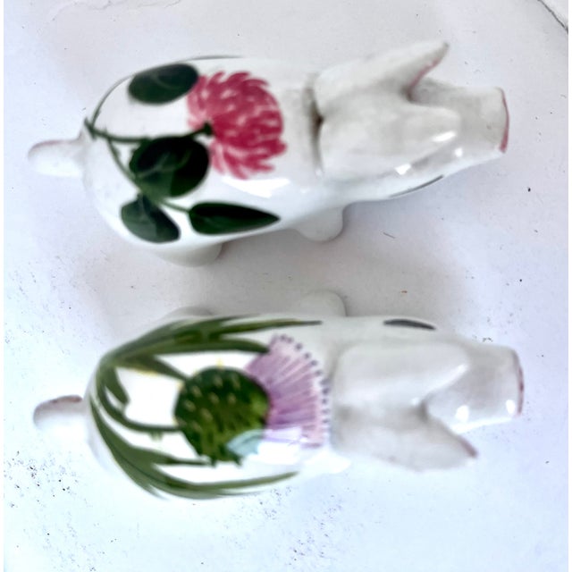 Mid 20th Century Plichta Tiny Floral Design Hand Painted Ceramic Pigs - A Pair For Sale - Image 13 of 17