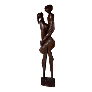 70's Mid-Century Hand Carved Wood Embracing Floor Sculpture