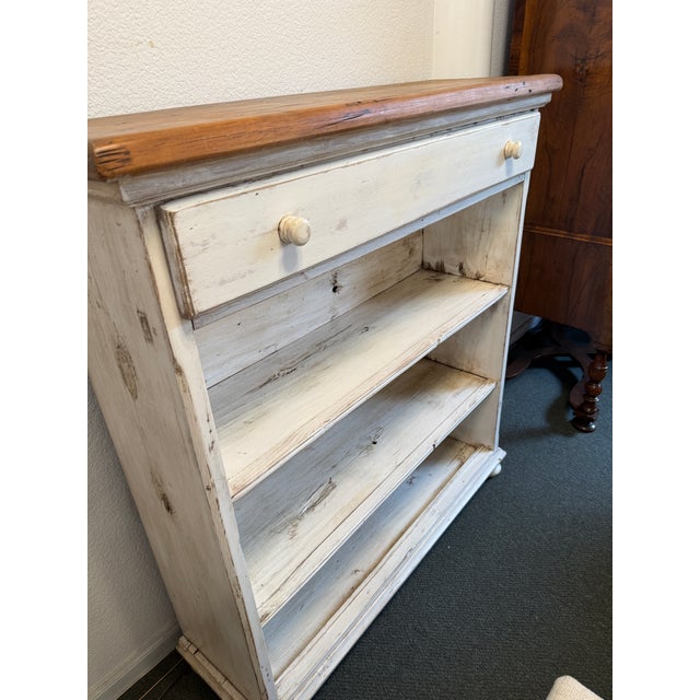 White Shabby Chic White + Tan Bookshelf, Vintage For Sale - Image 8 of 12