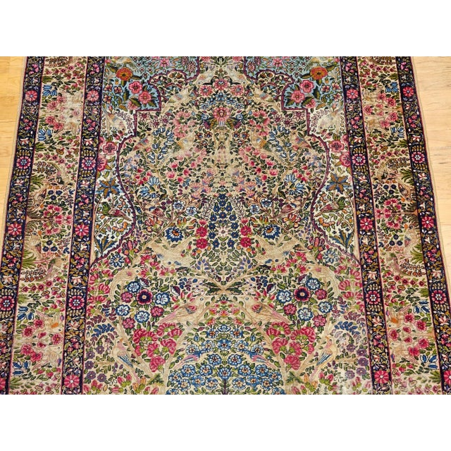 Antique Persian Kerman Lavar, Handwoven Tree of Life Pattern, Ivory & Turquoise, 5’ X 8’ For Sale - Image 9 of 12