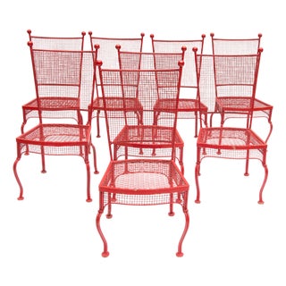 Set of Eight Mid-Century Modern Wrought Iron Dining Chairs, 1970s, Attributed For Sale