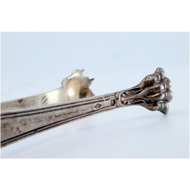 Silver Ice Tongs with Grooves and Reliefs on the Claw-Shaped Tongs, in Good conditions.