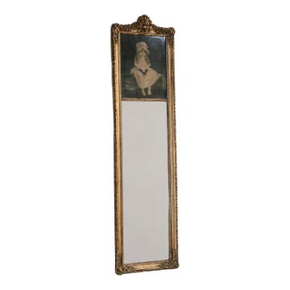 Vintage Gilt Wall Mirror With Portrait Accent For Sale