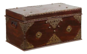 Indonesian 19th Century Wooden Blanket Chest with Detailed Brass Hardware