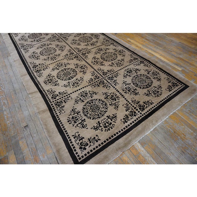 Luxurious Beige Open Field With Black Diamond Pattern Antique Chinese Peking Rug For Sale - Image 11 of 11