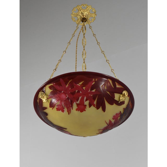 1920s Large French Art Deco Pendant Light by Galle - 1925 Cameo Gallé Chandelier France For Sale - Image 5 of 18