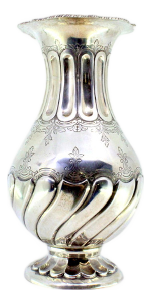Silver Vase with Fluting Rim and Base, Engraved Floral Motifs and Rope-Shaped Frieze Edge