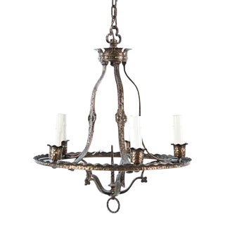 1970s Arts and Crafts Wrought Iron & Brass Chandelier For Sale