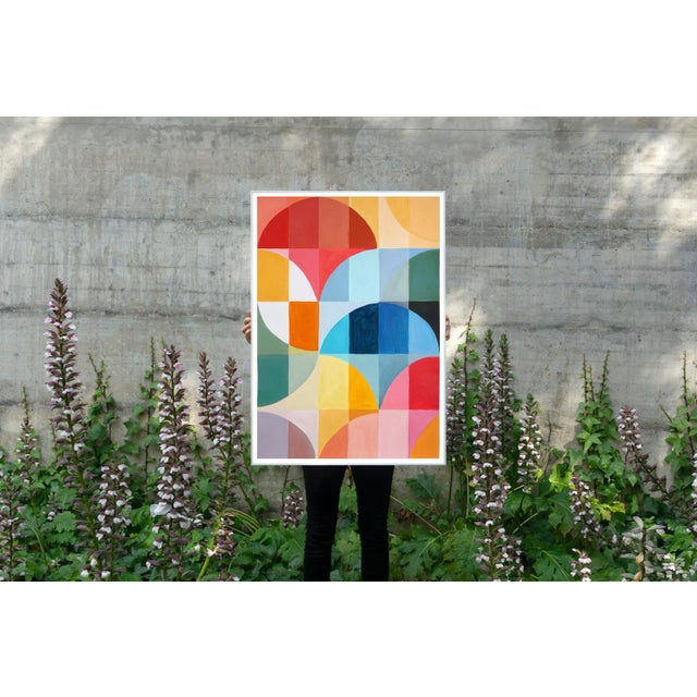 This abstract geometric acrylic painting is a vibrant and playful composition that draws inspiration from vintage Italian...