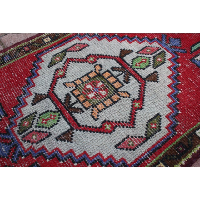 1950s Turkish Vintage Hand Knotted Geometric Doormat Rug For Sale - Image 9 of 13