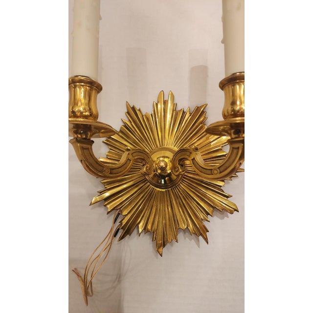 Mid 20th Century Pair of Mid 20th Century Art Deco Style Sunburst Brass Sconces For Sale - Image 5 of 7