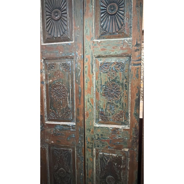 Mid-Century Modern Hand-Carved Floral Wood Barn Door | Rustic Farmhouse Pantry & Interior Statement Door 80x32 For Sale - Image 3 of 5