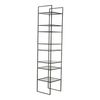 Black Etagere W Eight Mirrored Metal Shelves ~ Narrow Book Shelf Book Case #2 For Sale
