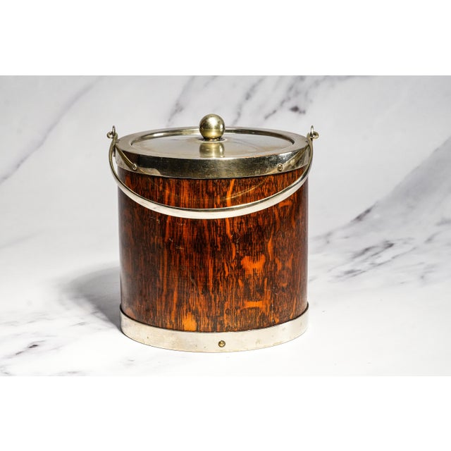 Brown Wonderful Antique English Wood Biscuit Barrel Jar With Lid Silverplate Fittings Porcelain Liner Home Decor For Sale - Image 8 of 11