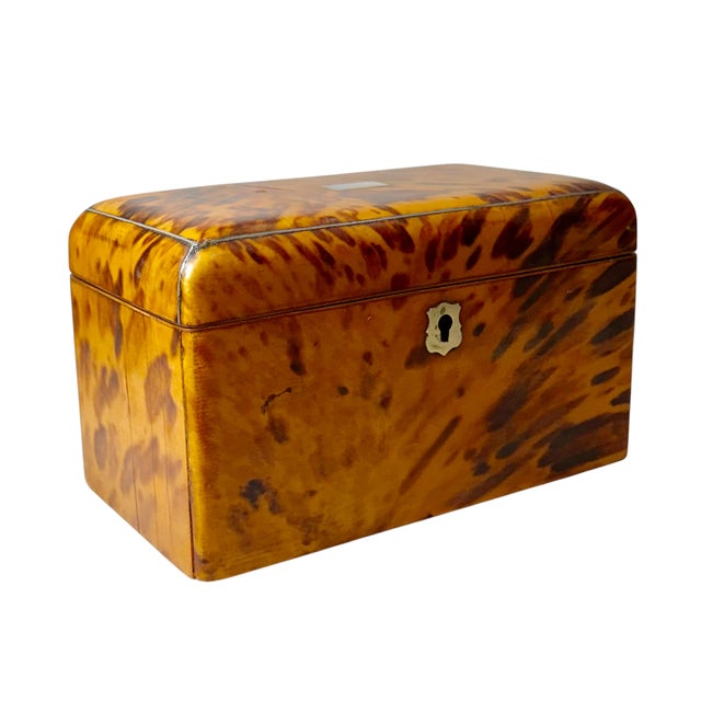 19th Century 19th Century English Faux Tortoiseshell Tea Caddy For Sale - Image 5 of 10