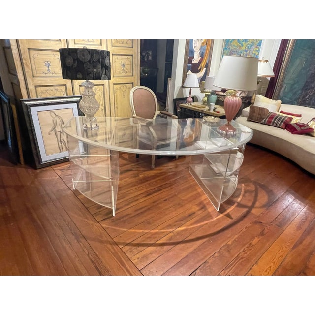 Mid-Century Modern 1970s Monumental Lucite Demilune Desk For Sale - Image 3 of 11
