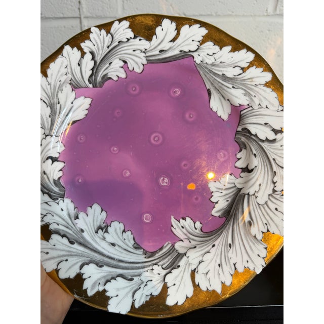 Piero Fornasetti Set of Eight Fornasetti Style Pink Splash Luster Dinner Plates For Sale - Image 4 of 11