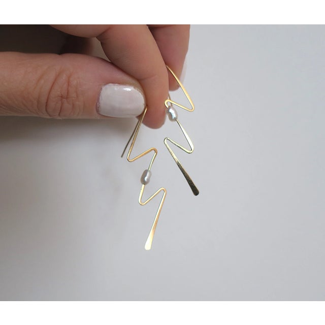 14kt Gold Lightning Bolt Earrings With Pearls For Sale - Image 4 of 4