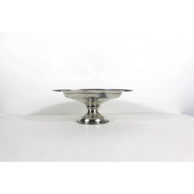 Width: 9 inches Height: 3.75 inches Depth: 9 inches Vintage silver pedestal dish with pierced edges and embossed detail....