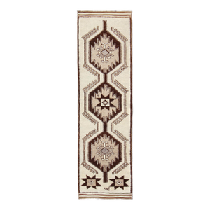 Vintage Turkish Tulu Runner With Brown and Cream Geometric Medallions 3'5 X 11'9