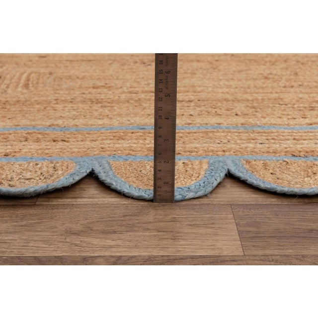 Light Blue Scallop Jute Hand Made Rug - 4'x6' For Sale - Image 6 of 9