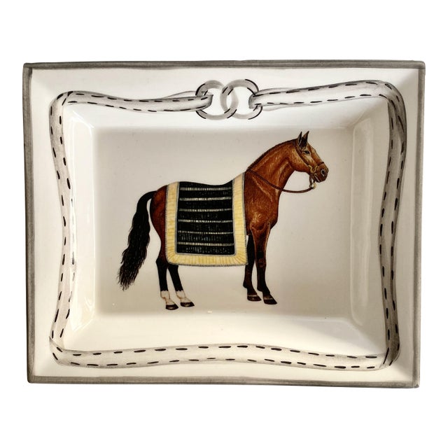 Devon Collection Equestrian Catchall Tray, Black Stripe, Made in Italy For Sale