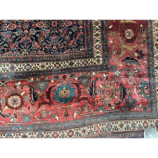 Red 1920's Antique Persian Bijar Palace Carpet For Sale - Image 8 of 12