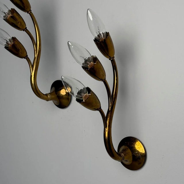 Gio Ponti Attr., Italian Mid-Century Modern, Wall Sconces, Brass, Flower Shape For Sale - Image 11 of 11