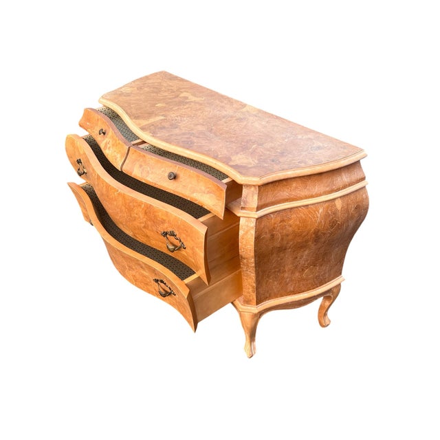 Brown Mid 20th Century Pair Bombe Burl Wood Commodes Italy For Sale - Image 8 of 18