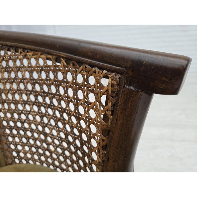 Danish Easy Chair in Velour, Mesh, and Oak, 1950s For Sale - Image 4 of 17