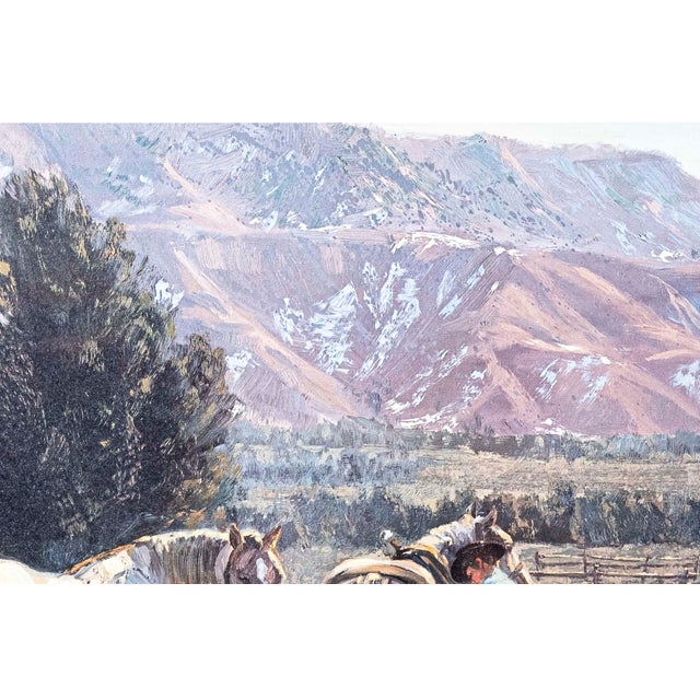 Wood Vintage Valoy Eaton Western Ranch Landscape With Cowboys & Horses, Signed & Framed For Sale - Image 7 of 8