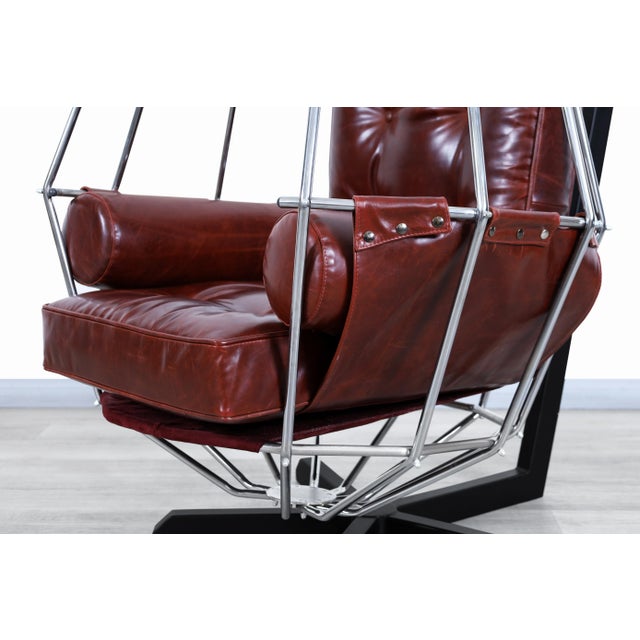 Mid-Century Modern Swedish Leather "Perrot Cage" Swing Chair by Ib Arberg For Sale In Los Angeles - Image 6 of 11