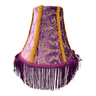 Vintage Purple Velvet Leaf Lamp Shade With Gold Lining & Mustard Trim For Sale