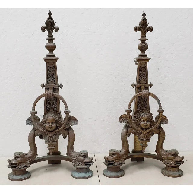 Pair of Late 19th Century French Baroque Bronze Chenets / Andirons For Sale - Image 12 of 12