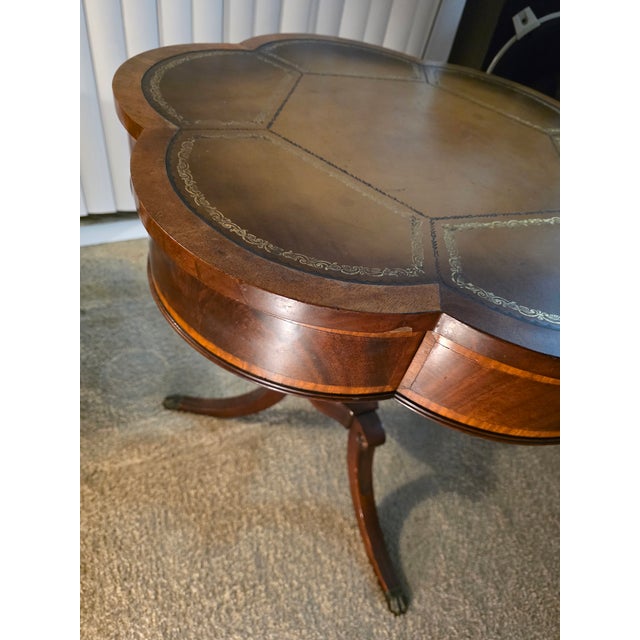 Cloverleaf (6-Lobed) Drum With Elaborate Inlay, Gilded Tooled Inset Leather Top, ca.1930s/40s, For Sale - Image 9 of 11